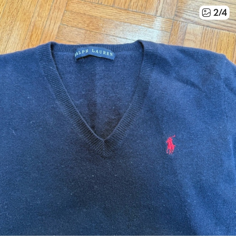 POLO RALPH LAUREN V-Neck 100% Wool Navy Blue Women’s XS.